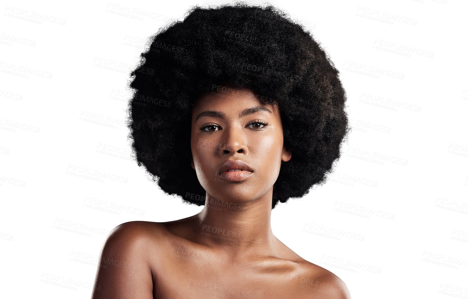 Buy stock photo Hair, beauty and portrait of black woman with afro on isolated, png and transparent background. Skincare, aesthetic and face of African person with natural texture, growth and cosmetics for wellness