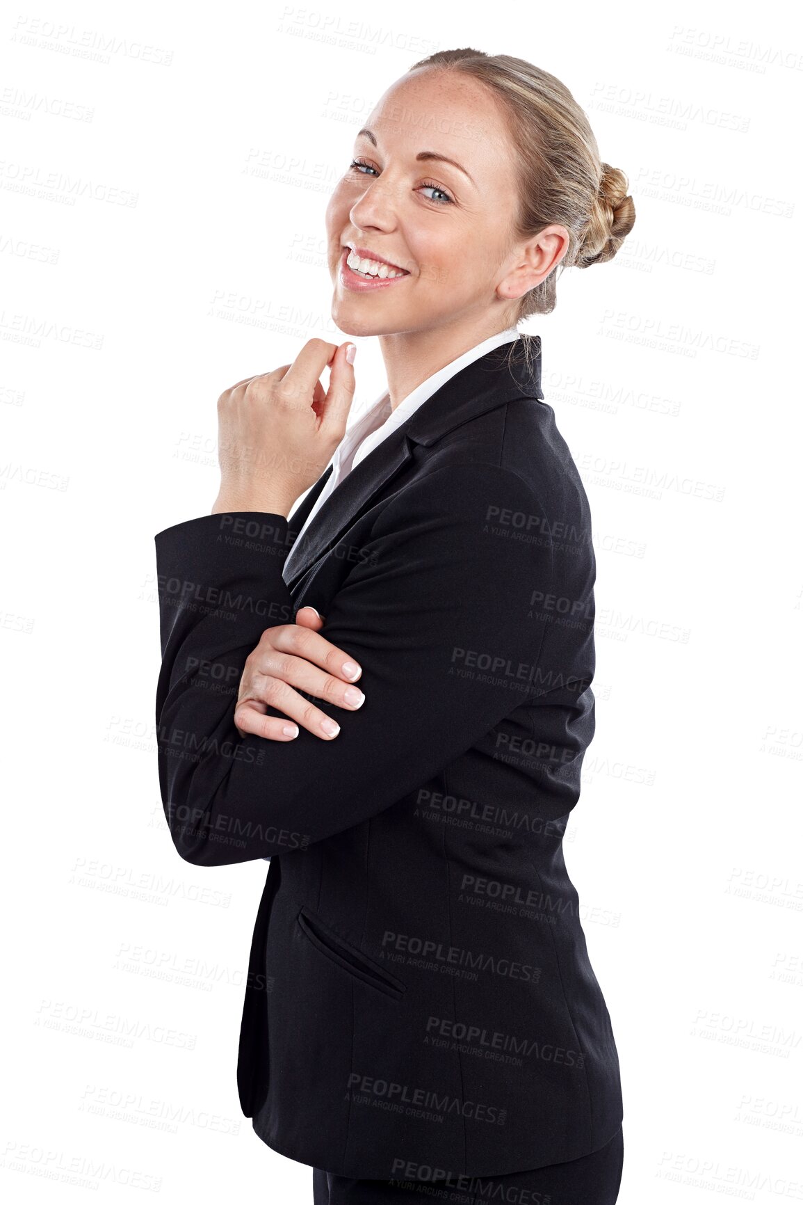 Buy stock photo Portrait, business woman with confidence and smile isolated on a transparent png background. Suit, happy professional entrepreneur and agent, corporate employee or female consultant working in Canada