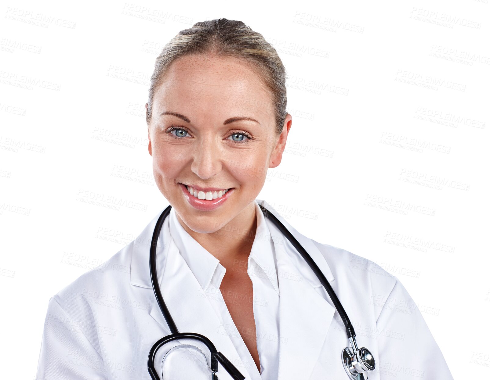 Buy stock photo Woman, face portrait and smile of doctor for healthcare services, professional consulting or isolated on transparent png background. Happy surgeon, hospital therapist or trust for expert medical help