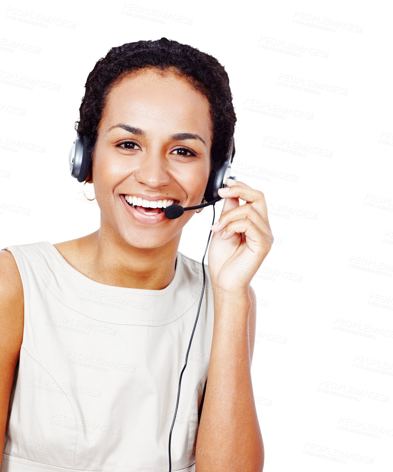 Buy stock photo Smile, call center and portrait of woman consultant with positive, good and confident attitude. Happy, crm and female customer service agent with headset isolated by transparent png background.