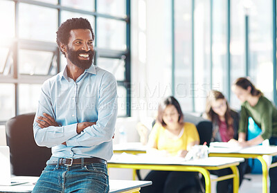 Buy stock photo Cropped shot of a businessman in an office with his colleagues in the background