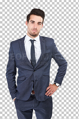 Buy stock photo Businessman, portrait or confident professional, corporate consultant or pride in career. Young man, face or positive entrepreneur for job in suit in company or isolated on transparent png background