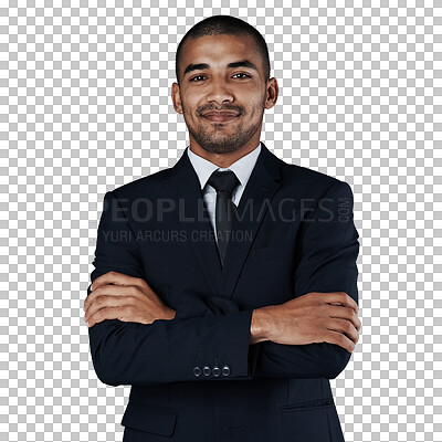 Buy stock photo Businessman, confidence and smile in portrait, professional pride for career, work and company. Male person, face and positive mindset for future, happy and isolated on transparent png background