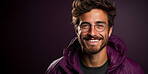 Mockup, portrait and bearded man with glasses, smile and optometry on a dark studio background. Face, person and model with eyewear, clear vision and happiness with optometrist, sight and looking