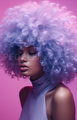 Black woman, musician and portrait of a jazz or soul music singer in a photography studio. Afro, African or confident female with curly hair for beauty, disco or 70's style fashion for background