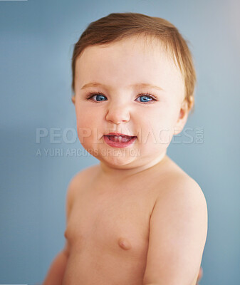 Buy stock photo Cropped portrait of an adorable baby girl