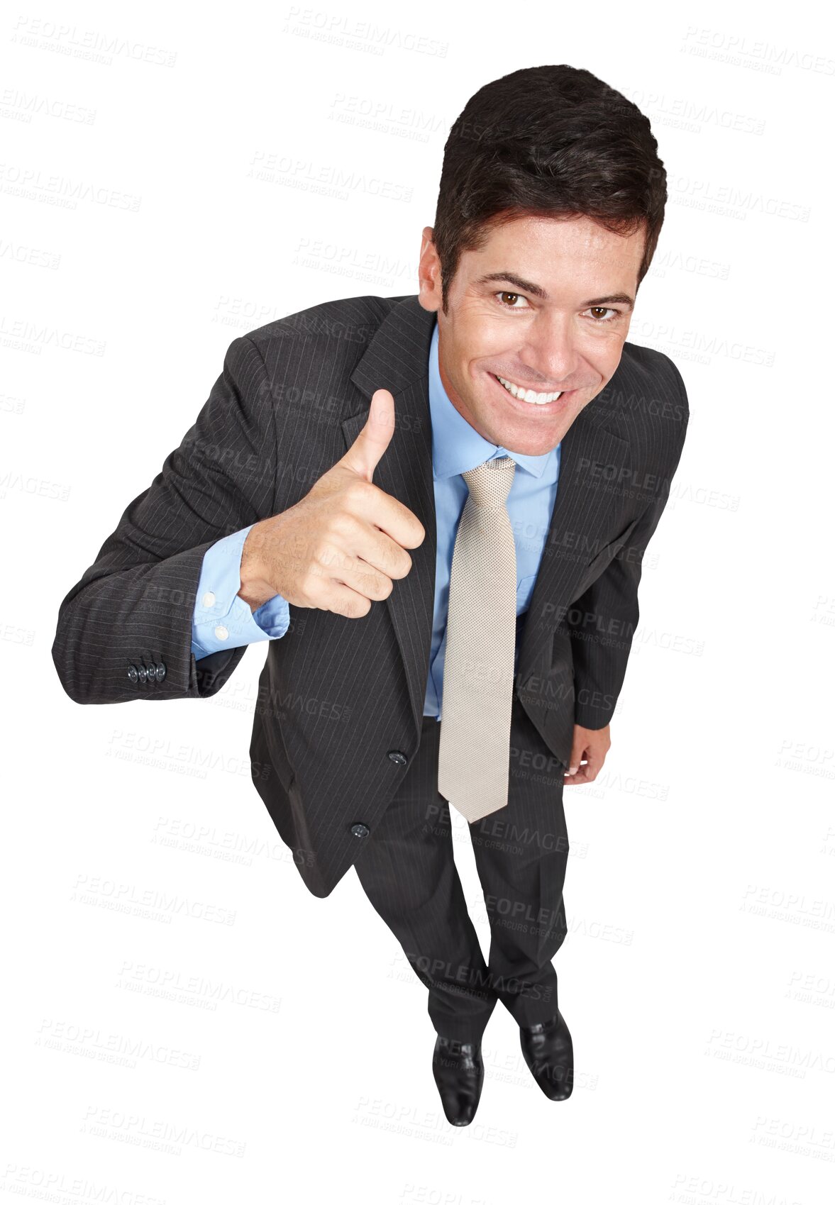 Buy stock photo Happy, portrait and business man with thumbs up support on isolated, transparent or png background. We are hiring, recruitment or above entrepreneur face with yes hand emoji, success or motivation