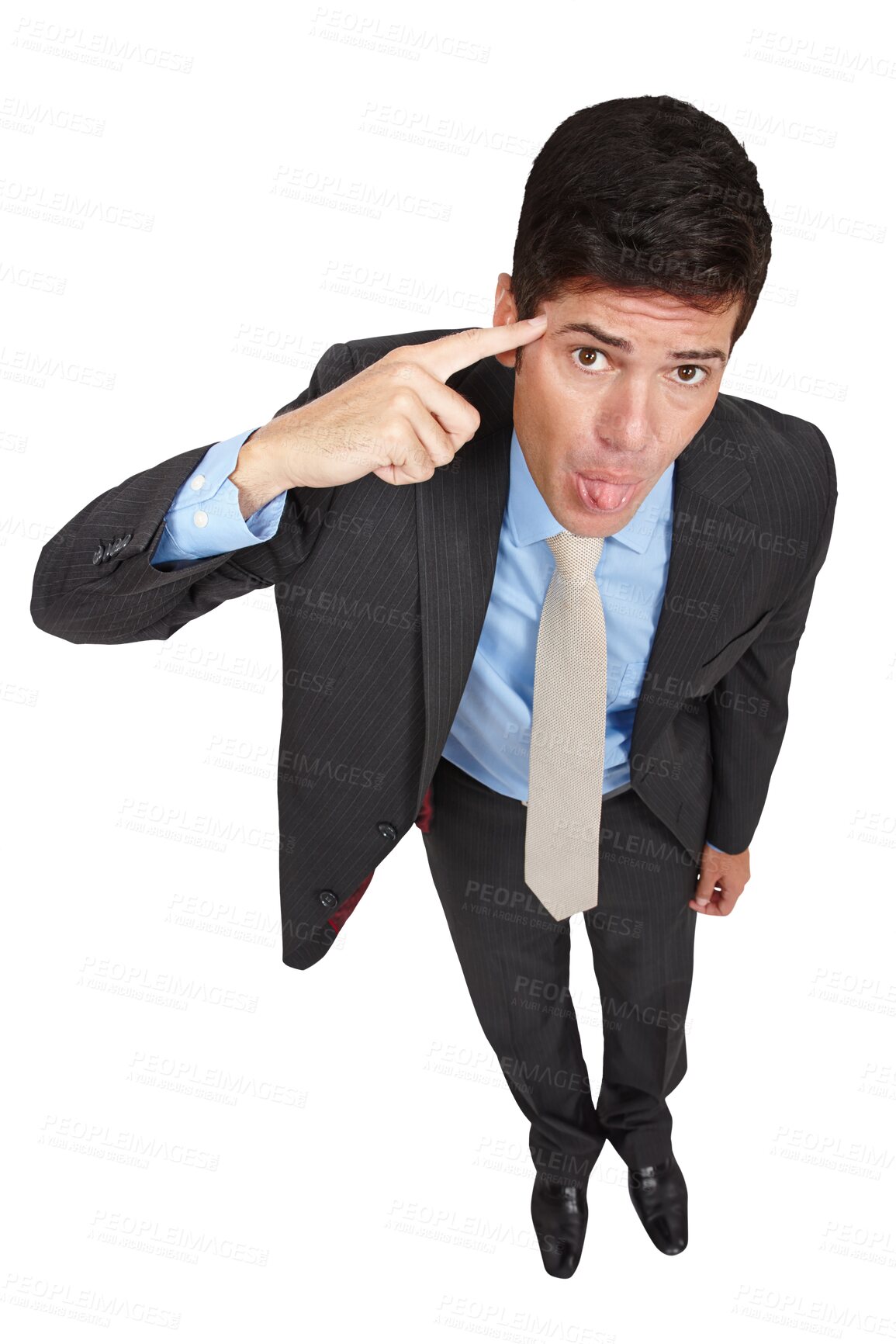 Buy stock photo Funny, face and business man with tongue out gesture on isolated, transparent or png background. Stupid, fool and entrepreneur portrait with comic, bullying or expression for think before you speak 