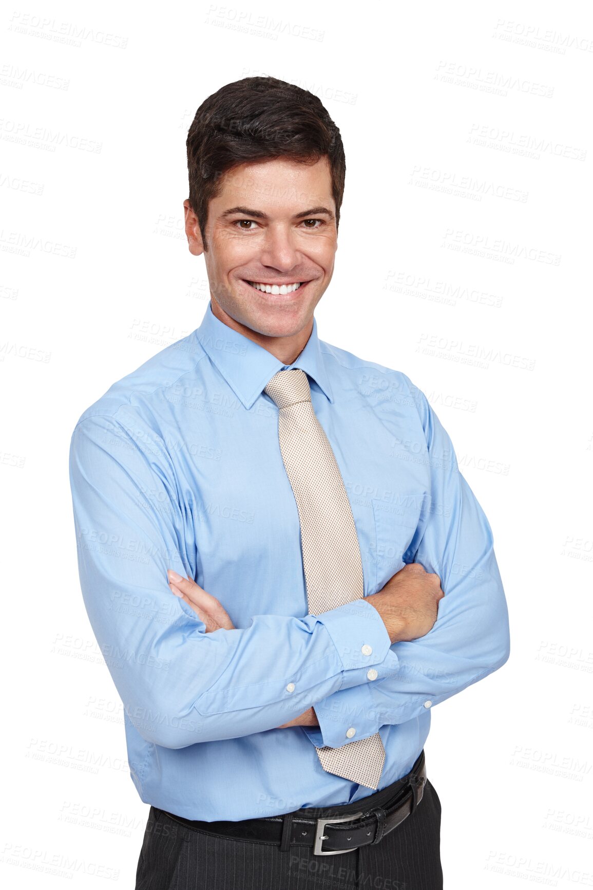 Buy stock photo Portrait, smile and business man with arms crossed isolated on a transparent png background. Confidence, face and happy professional entrepreneur, agent and corporate employee working in Australia