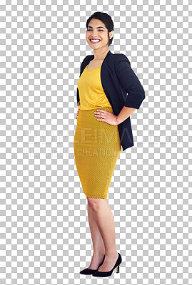 Buy stock photo Businesswoman, confident and happy in portrait with professional, consultant and corporate job. Person, face and smile with career pride in fashion and isolated on transparent png background