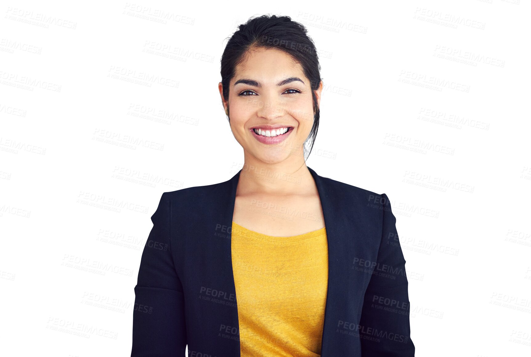 Buy stock photo Businesswoman, confident and portrait with happy for professional career, consultant and corporate job. Proud person, face or smile for pride in fashion or isolated on transparent png background