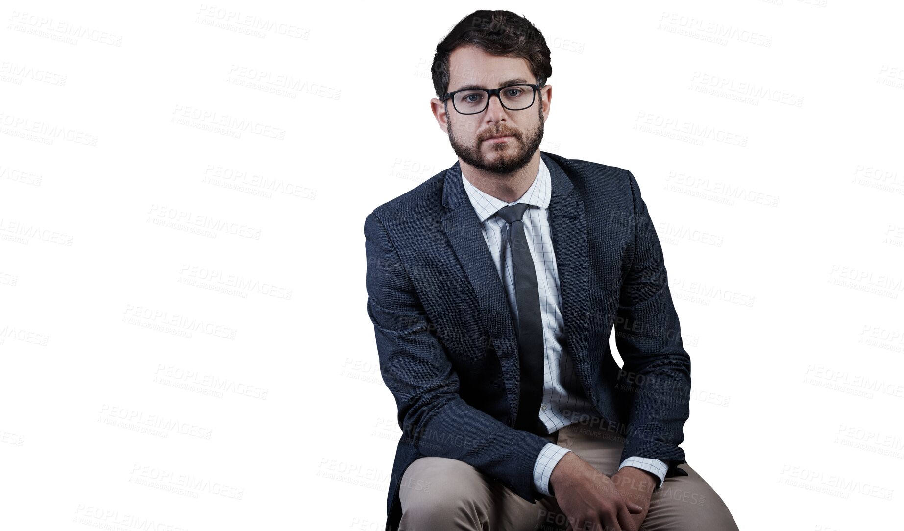 Buy stock photo Portrait, confident and business man in glasses isolated on a transparent png background. Serious, professional entrepreneur in suit and salesman, worker job and corporate employee career in Spain