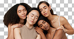 Diversity, beauty and women, portrait and cosmetics with wellness, dermatology and glow on studio background. Different skin, unique and inclusion with model group in a studio, skincare and face