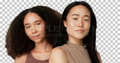 Buy stock photo Beauty, diversity and confident women in portrait, inclusion and relax wellness with dermatology glow. Face, pride and people with skin care for cosmetics and isolated on transparent png background