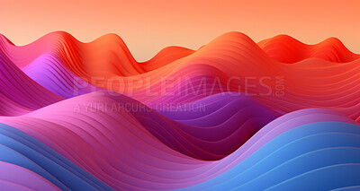 Buy stock photo Abstract, fabric and wave render on a background for design, wallpaper or backdrop. Colourful, vibrant material and holographic fluid closeup of curves graphic for science, 3d art and creativity