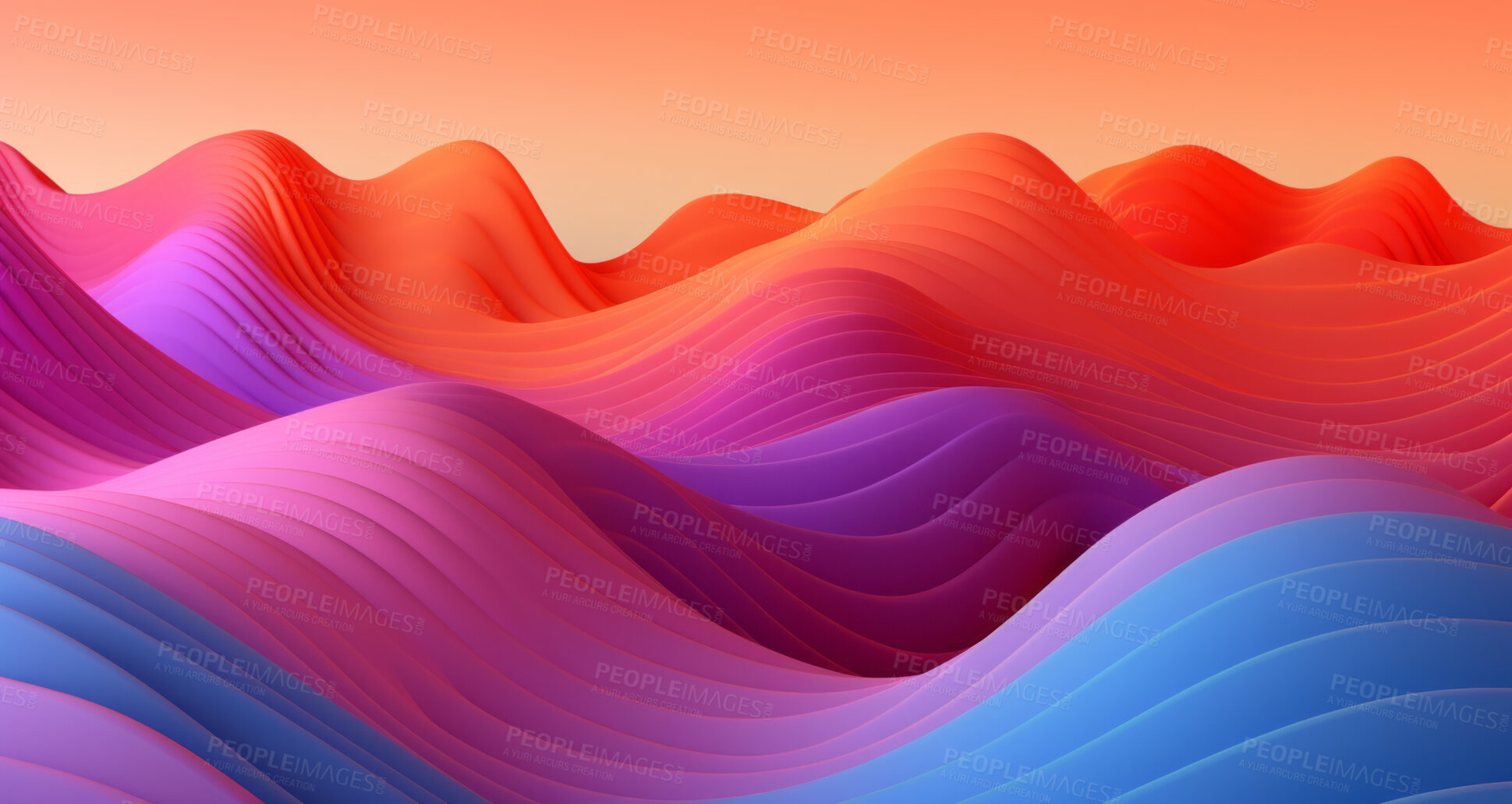 Buy stock photo Abstract, fabric and wave render on a background for design, wallpaper or backdrop. Colourful, vibrant material and holographic fluid closeup of curves graphic for science, 3d art and creativity