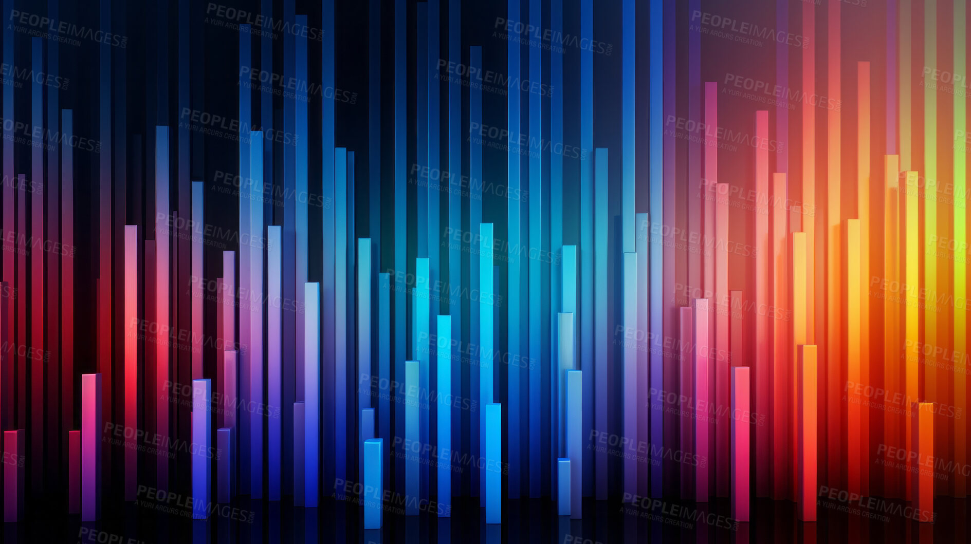 Buy stock photo Graph, lines and chart on a black background for business, statistics and marketing analysis. Colourful, abstract and spectrum of neon graphic for data, forex trading and music rainbow pattern