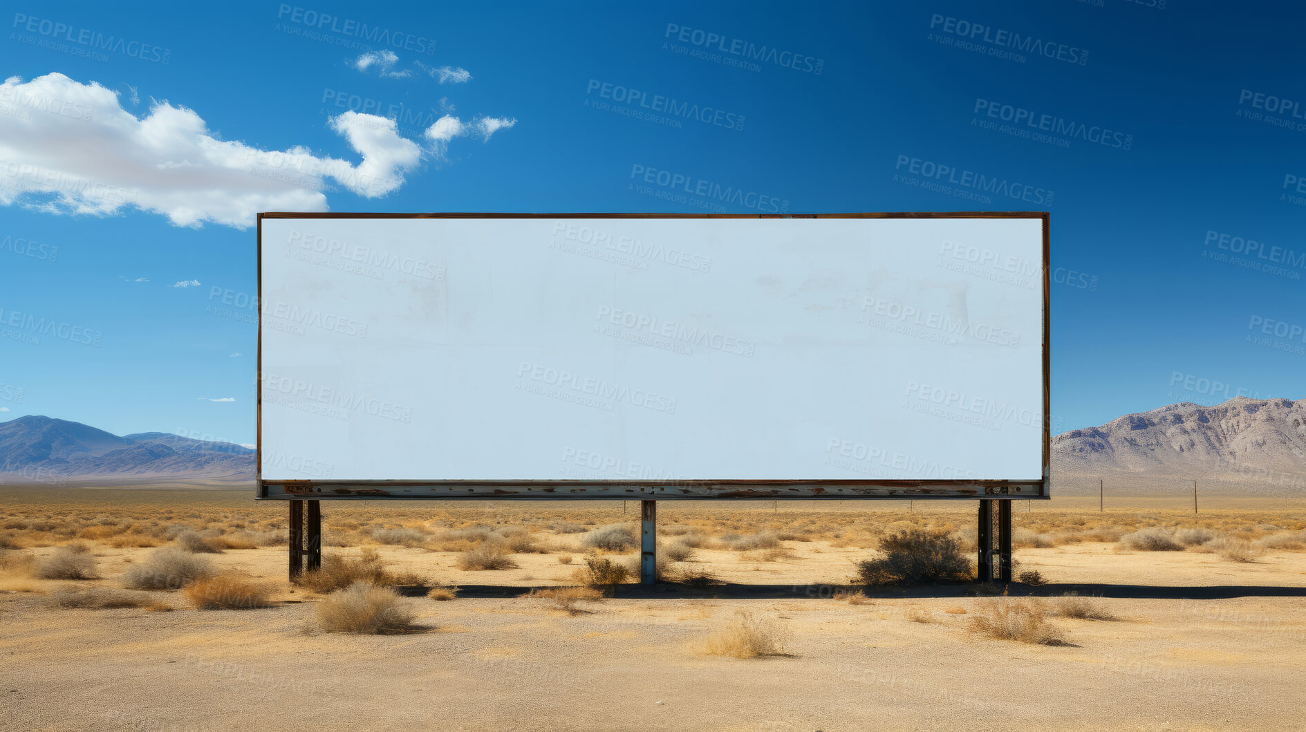 Buy stock photo Desert, mockup space and advertising billboard, commercial product or logo design in dry countryside. Empty poster for brand marketing, multimedia and communication for broadcast,  banner and outdoor