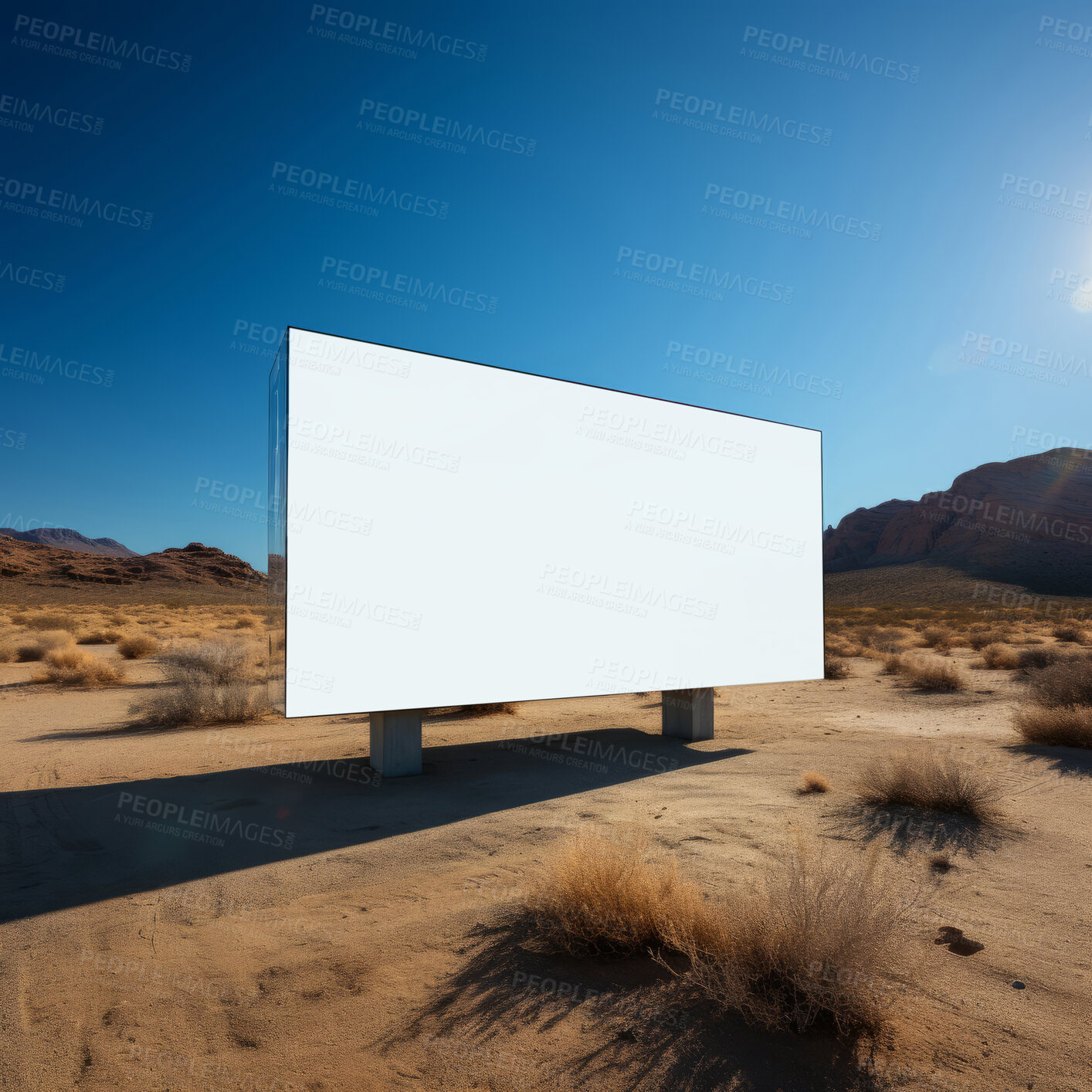 Buy stock photo Desert, mockup space and advertising billboard, commercial product or logo design in dry countryside. Empty poster for brand marketing, multimedia and communication for broadcast,  banner and outdoor