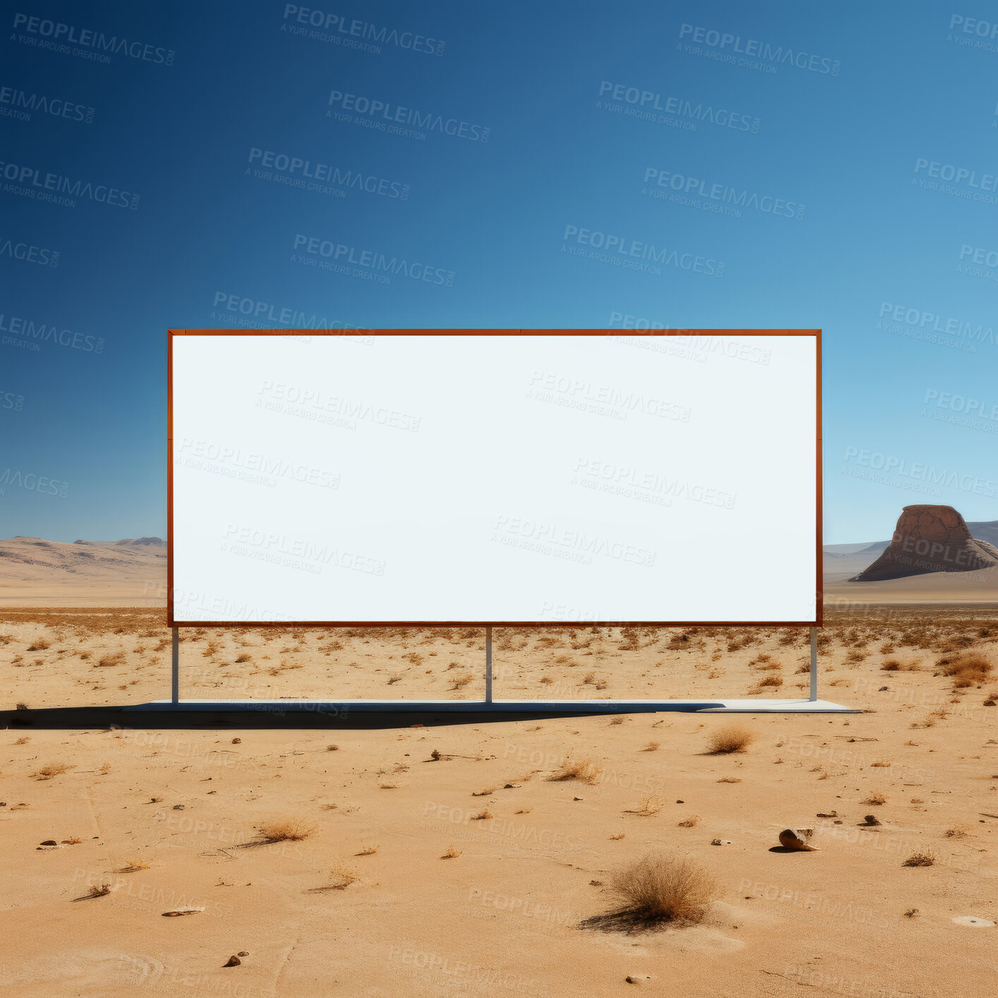 Buy stock photo Desert, mockup space and advertising billboard, commercial product or logo design in dry countryside. Empty poster for brand marketing, multimedia and communication for broadcast,  banner and outdoor