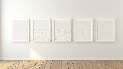 Blank, frame and canvas on a gallery room wall for mockup prints, graphic design and home interior. White, clean and empty space for art ideas collection, painting studio or creative inspiration