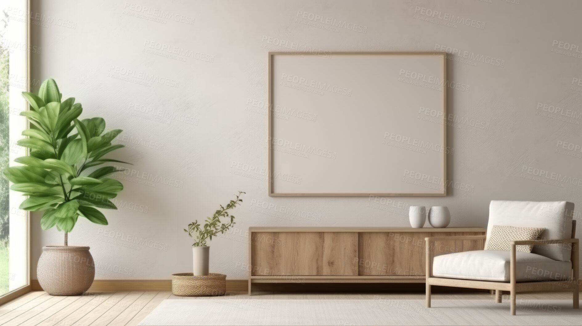 Buy stock photo Furniture, dresser and modern living room cabinet made of wood for apartment, hotel and home. Creative, interior and lifestyle mockup with texture for frame print, design and decoration ideas