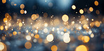 Gold, bokeh and glitter in a studio with dark background for celebration, event or party. Mockup, sparkle and confetti for glow, magic or shine for festive decoration by black studio backdrop