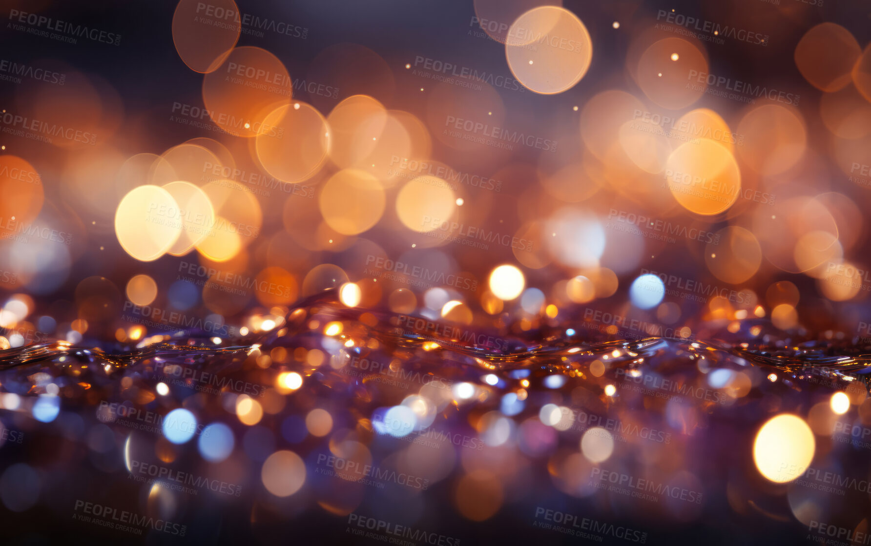 Buy stock photo Gold, bokeh and glitter in a studio with dark background for celebration, event or party. Mockup, sparkle and colourful confetti for glow, magic or shine for festive decoration by black backdrop