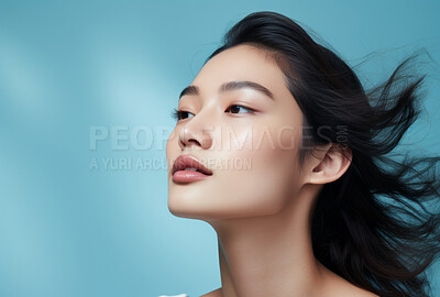 Asian, female and beauty portrait of a woman for skincare, health and cosmetics. Beauty, confident and attractive person with smooth healthy skin routine for glow, dermatology and hygiene in studio