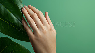 Woman, hand and beauty therapy closeup of female manicure for salon, skincare and wellness. Clean, natural and fresh nails mockup for body care, relax and eco friendly lifestyle and sustainability