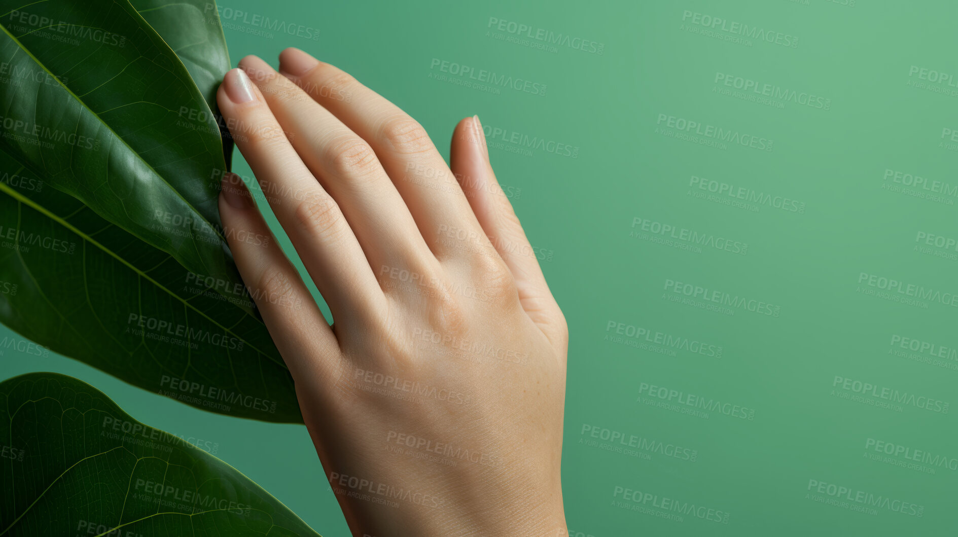 Buy stock photo Woman, hand and beauty therapy closeup of female manicure for salon, skincare and wellness. Clean, natural and fresh nails mockup for body care, relax and eco friendly lifestyle and sustainability