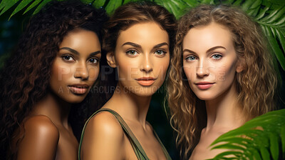 Young, female and diverse portrait of a group of women or youth for skincare, health and cosmetics. Beautiful, confident and attractive people with glow for organic, eco friendly and sustainability