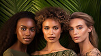 Young, female and diverse portrait of a group of women or youth for skincare, health and cosmetics. Beautiful, confident and attractive people with glow for organic, eco friendly and sustainability