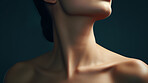 Woman, beauty and neck closeup portrait of a female collarbone for plastic surgery, treatment and anti-aging product. Youth, natural and studio shot of person body for healthy skincare and cosmetics