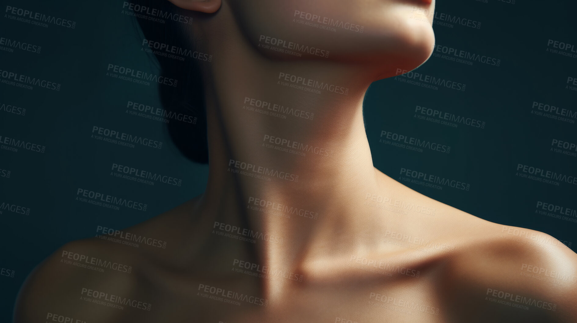 Buy stock photo Woman, beauty and neck closeup portrait of a female collarbone for plastic surgery, treatment and anti-aging product. Youth, natural and studio shot of person body for healthy skincare and cosmetics