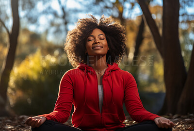 Woman, meditation and practise in nature garden for mindfulness, spirituality and relax practise worship. Lotus position, deep breathing and religion for mental health, zen and stress free lifestyle