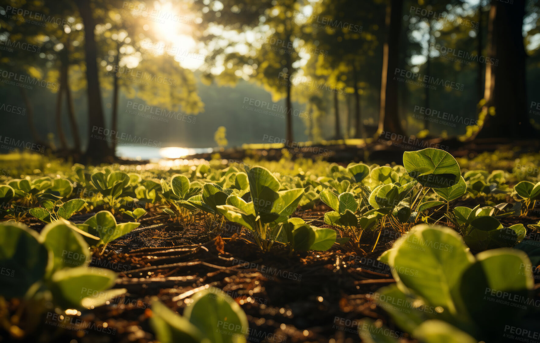 Buy stock photo Agriculture, sustainability and farm with plant, field in countryside for organic, spring and growth with nobody. Landscape, ecology and environment with organic soil  and plants for nature resources