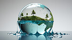 Forest, water globe, and nature conservation for preserving forests and water. Green, vibrant, and symbolic globe promoting environmental awareness.