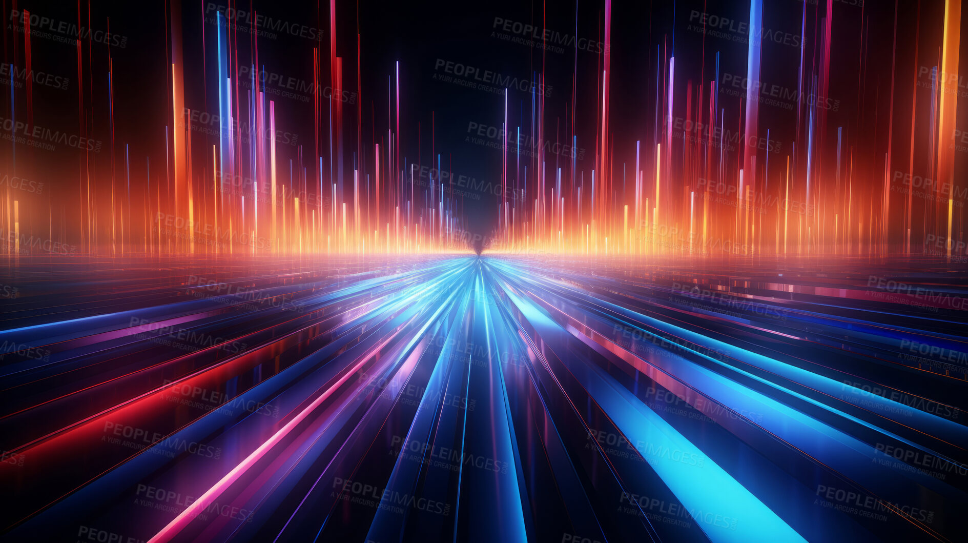 Buy stock photo Neon lines, vibrant concept and glowing art. Dynamic, futuristic and electrifying designs for graphic display, creating visually stunning and captivating wallpapers in mesmerizing style.