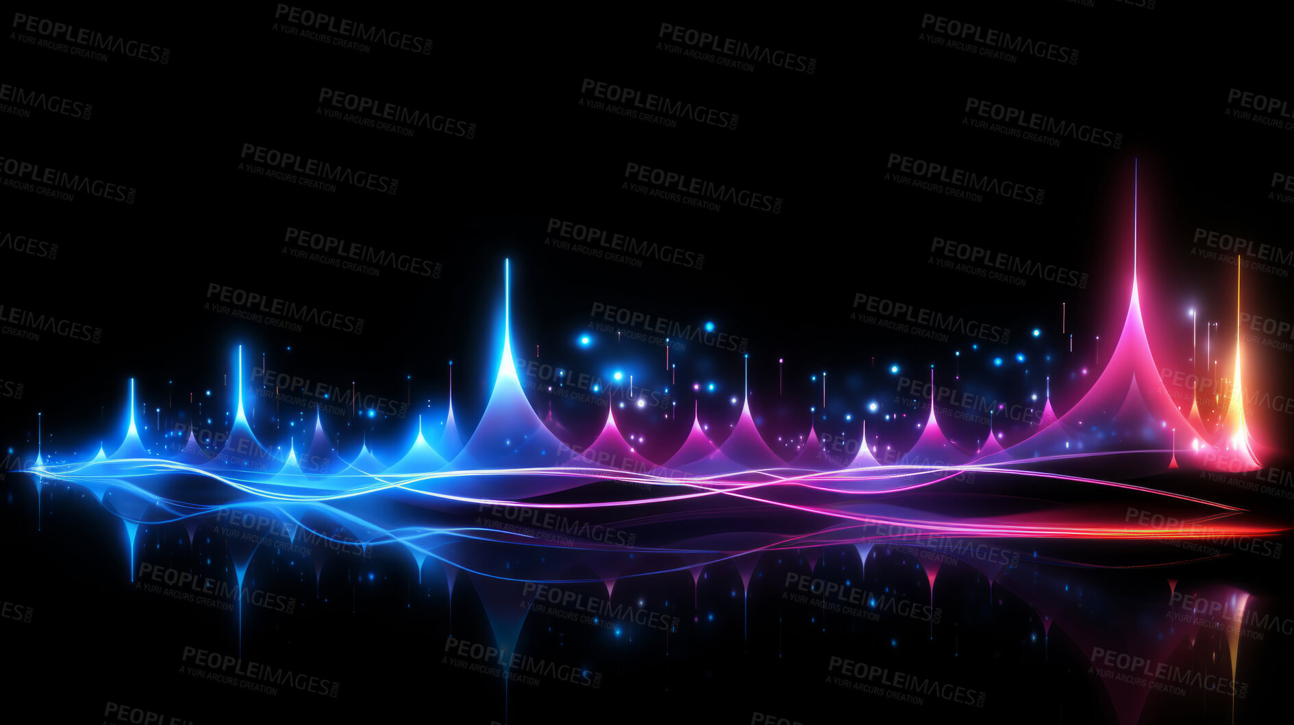 Buy stock photo Neon lines, vibrant concept and glowing art. Dynamic, futuristic and electrifying designs for graphic display, creating visually stunning and captivating wallpapers in mesmerizing style.