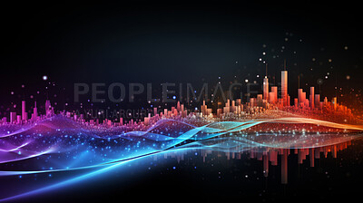 Buy stock photo Neon lines, vibrant concept and glowing art. Dynamic, futuristic and electrifying designs for graphic display, creating visually stunning and captivating wallpapers in mesmerizing style.