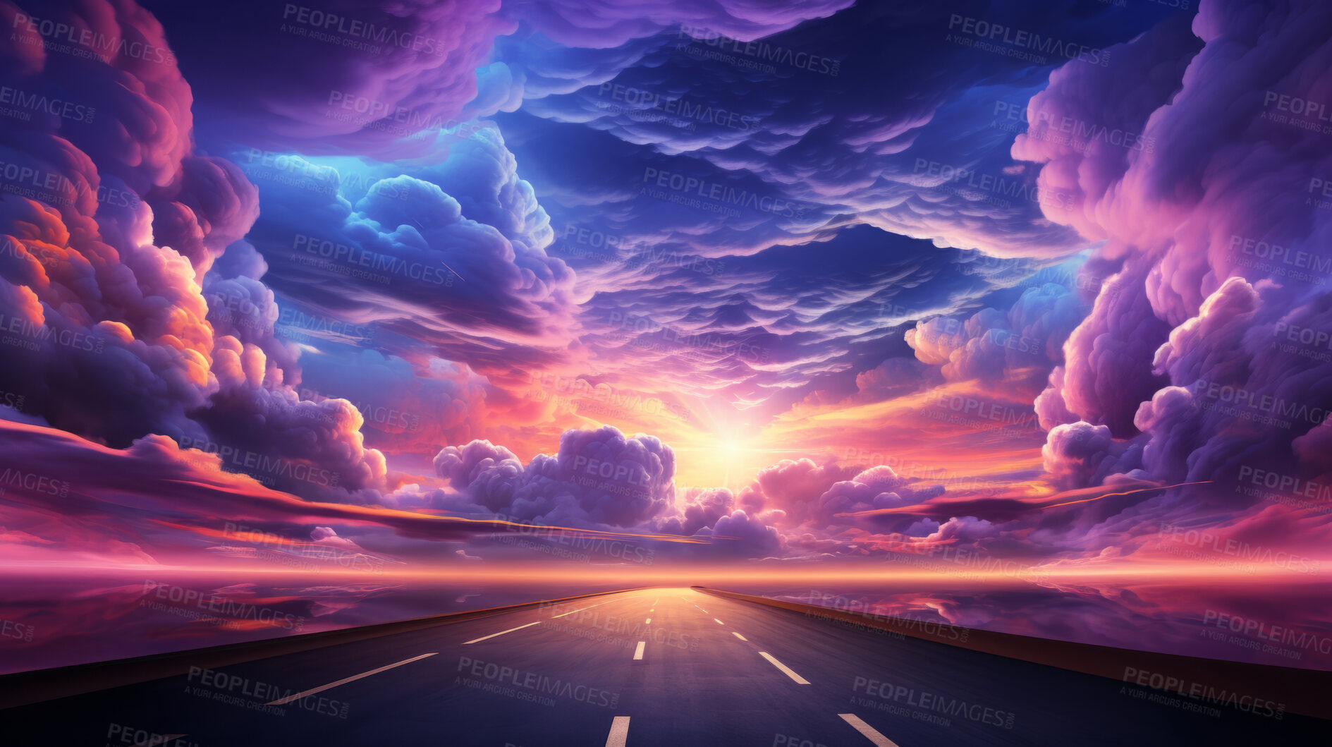 Buy stock photo Dreamy clouds, rainbow hues and artistic expression in abstract art. Colorful, whimsical and creative cloudscape for design, graphic display, and imaginative inspiration.