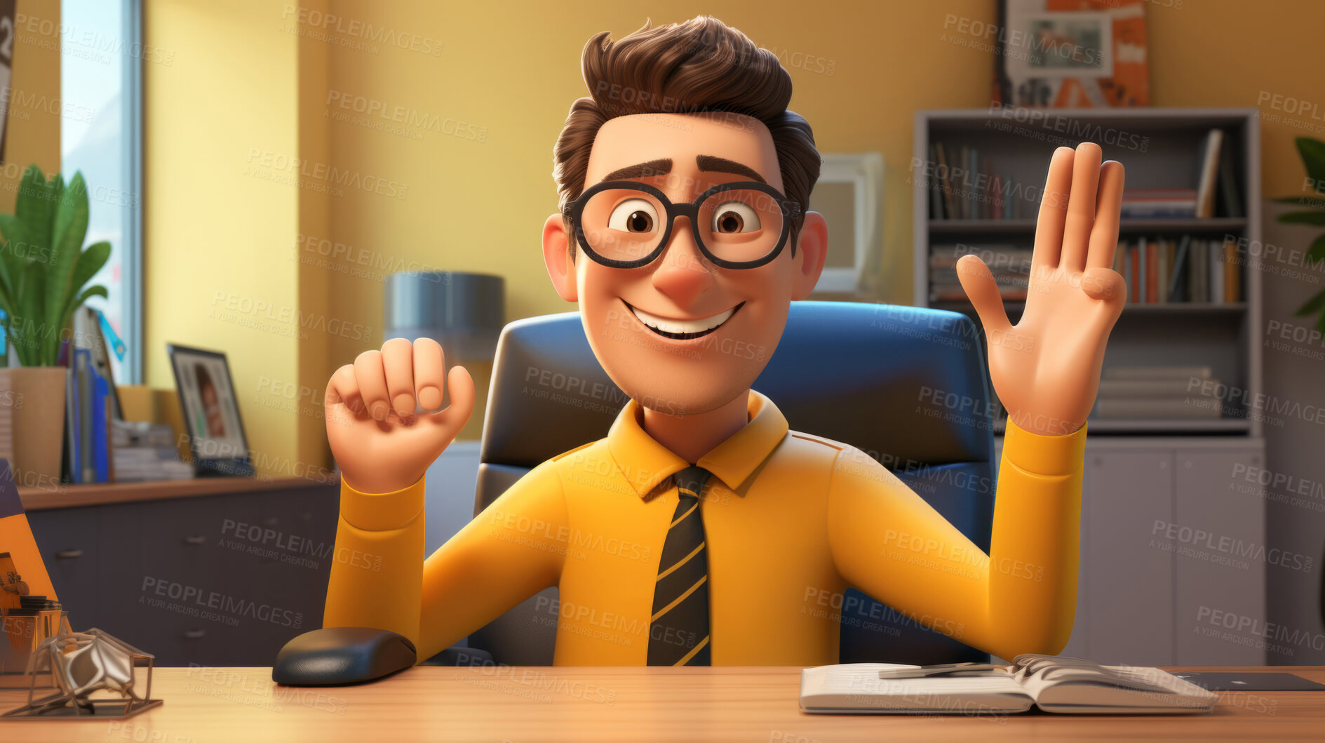 Buy stock photo 3D businessman, dynamic concept for modern office. Professional, lifelike and innovative rendering. Graphic display, design, and creative inspiration in cutting-edge corporate visuals.