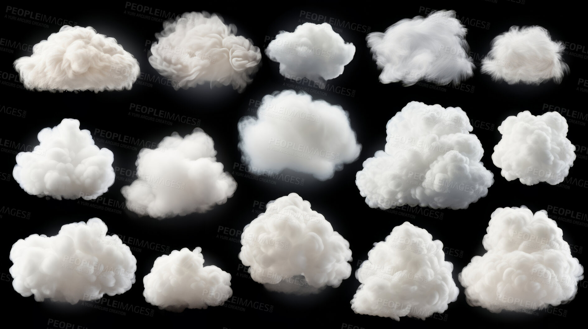 Buy stock photo Clouds, black canvas and ethereal art. Dynamic contrast, artistic formations for graphic display. Design, creative inspiration in captivating monochrome.