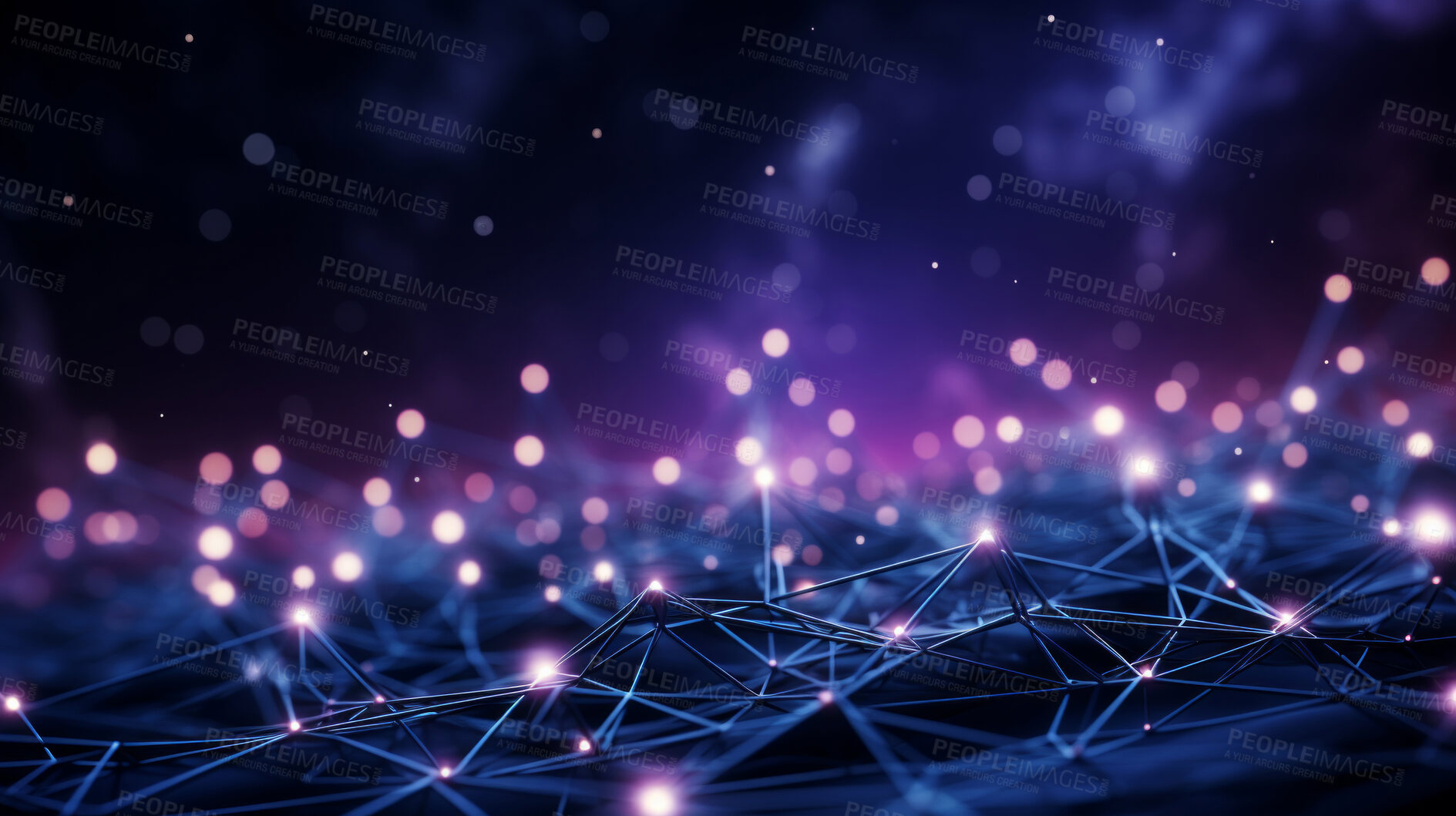 Buy stock photo Network technology, interconnected nodes in the digital realm. Data transfer, communication and seamless connectivity for modern enterprises. Efficient, robust and secure tech infrastructure for business success.