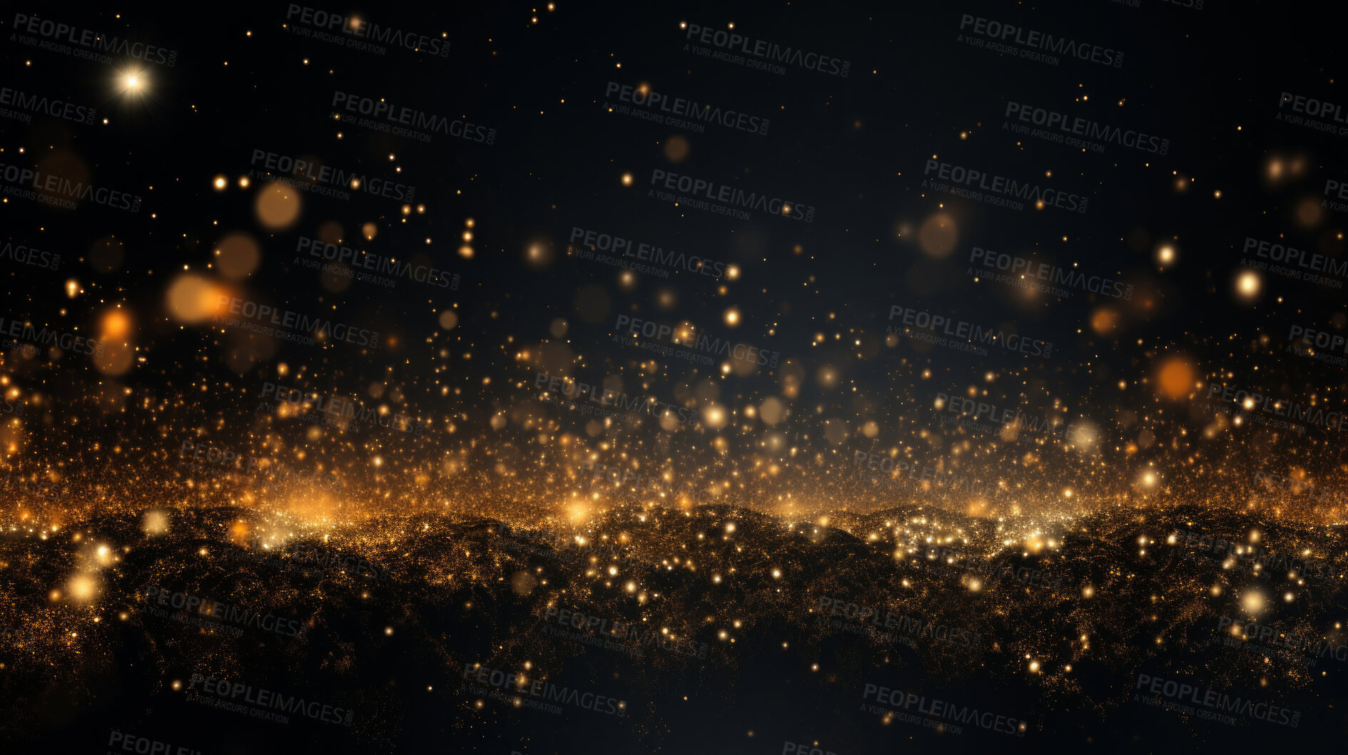 Buy stock photo Golden particles, futuristic dance of glittering networks for tech brilliance. Symphony of interconnected brilliance in the digital galaxy. Technological wonder, sparkling gold ode to seamless connectivity.