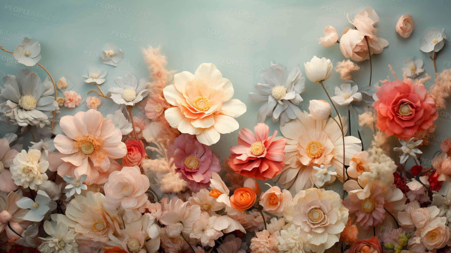 Buy stock photo Elegant bouquet, vibrant blossoms and soft petals for spring weddings, nature and romance. Beautiful, delicate and blooming flowers in artistic composition for invitations, events and floral design.