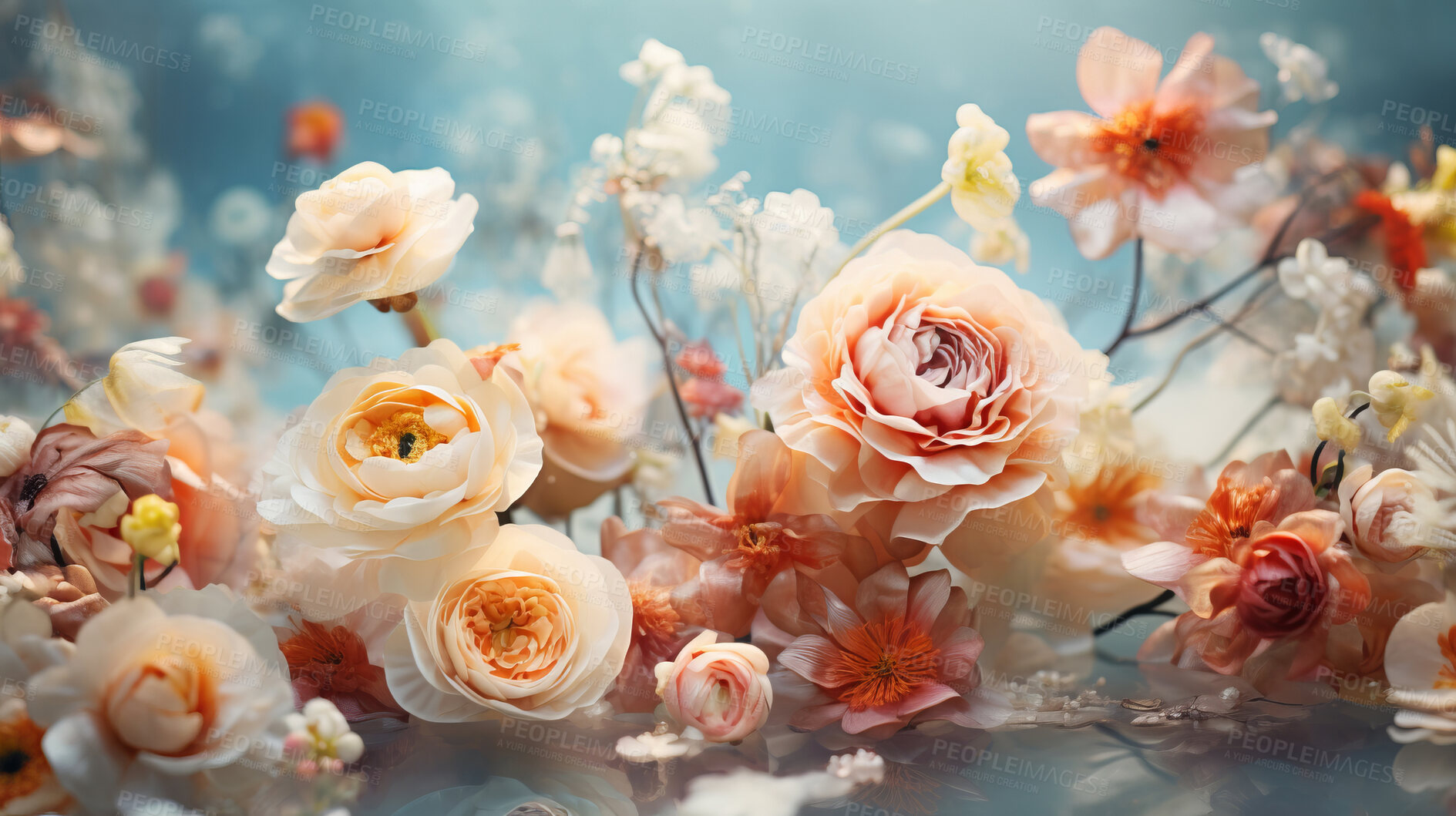 Buy stock photo Elegant bouquet, vibrant blossoms and soft petals for spring weddings, nature and romance. Beautiful, delicate and blooming flowers in artistic composition for invitations, events and floral design.