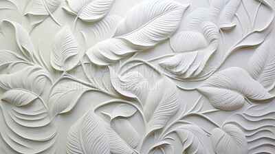 Leaves, embroidered in soft white. Delicate, artistic and nature-inspired design for fashion, decor and creative expressions. On textured canvas with a touch of botanical elegance.