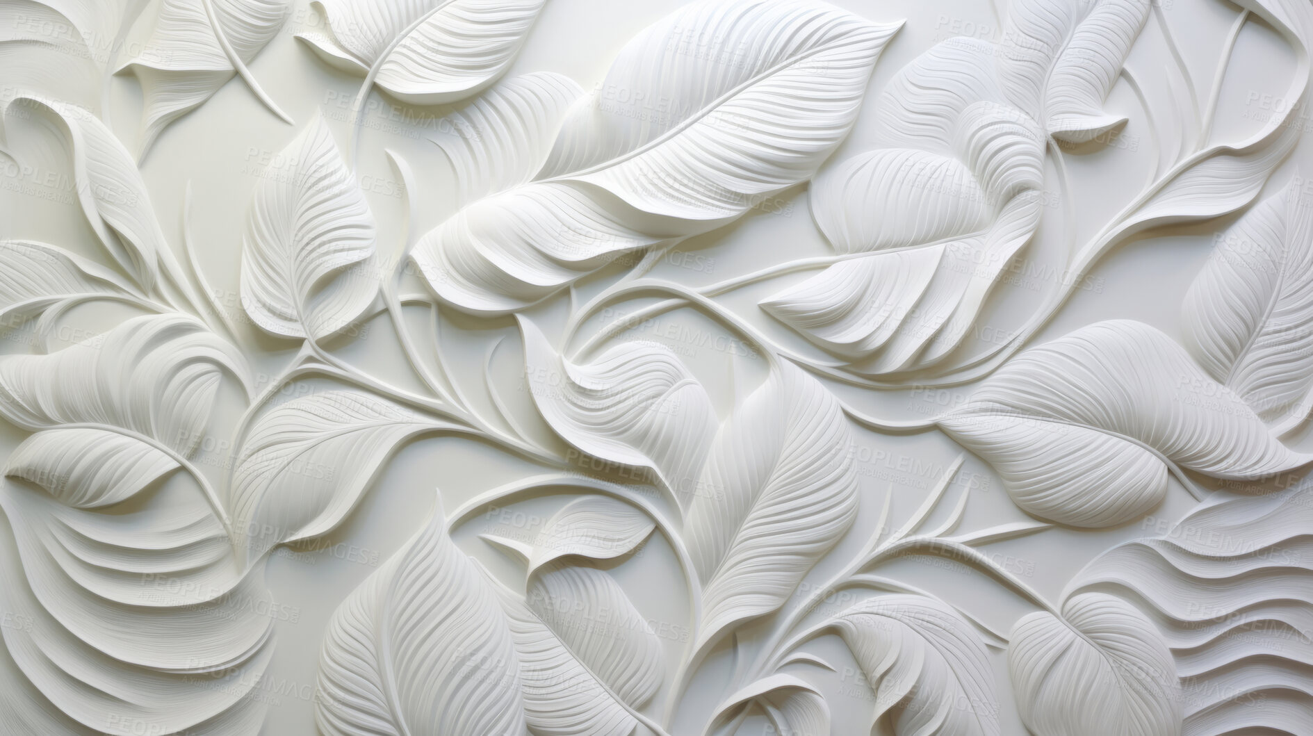 Buy stock photo Leaves, embroidered in soft white. Delicate, artistic and nature-inspired design for fashion, decor and creative expressions. On textured canvas with a touch of botanical elegance.